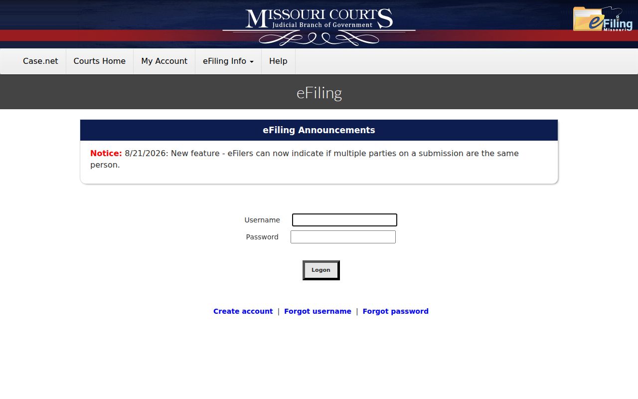 Cape Girardeau County case lookup record access boundary at Missouri eFiling
