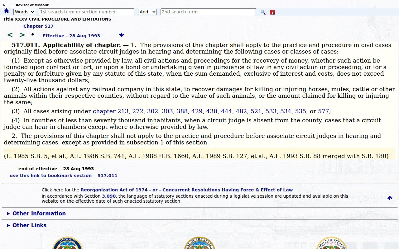 Cape Girardeau County civil docket associate-circuit jurisdiction statute page