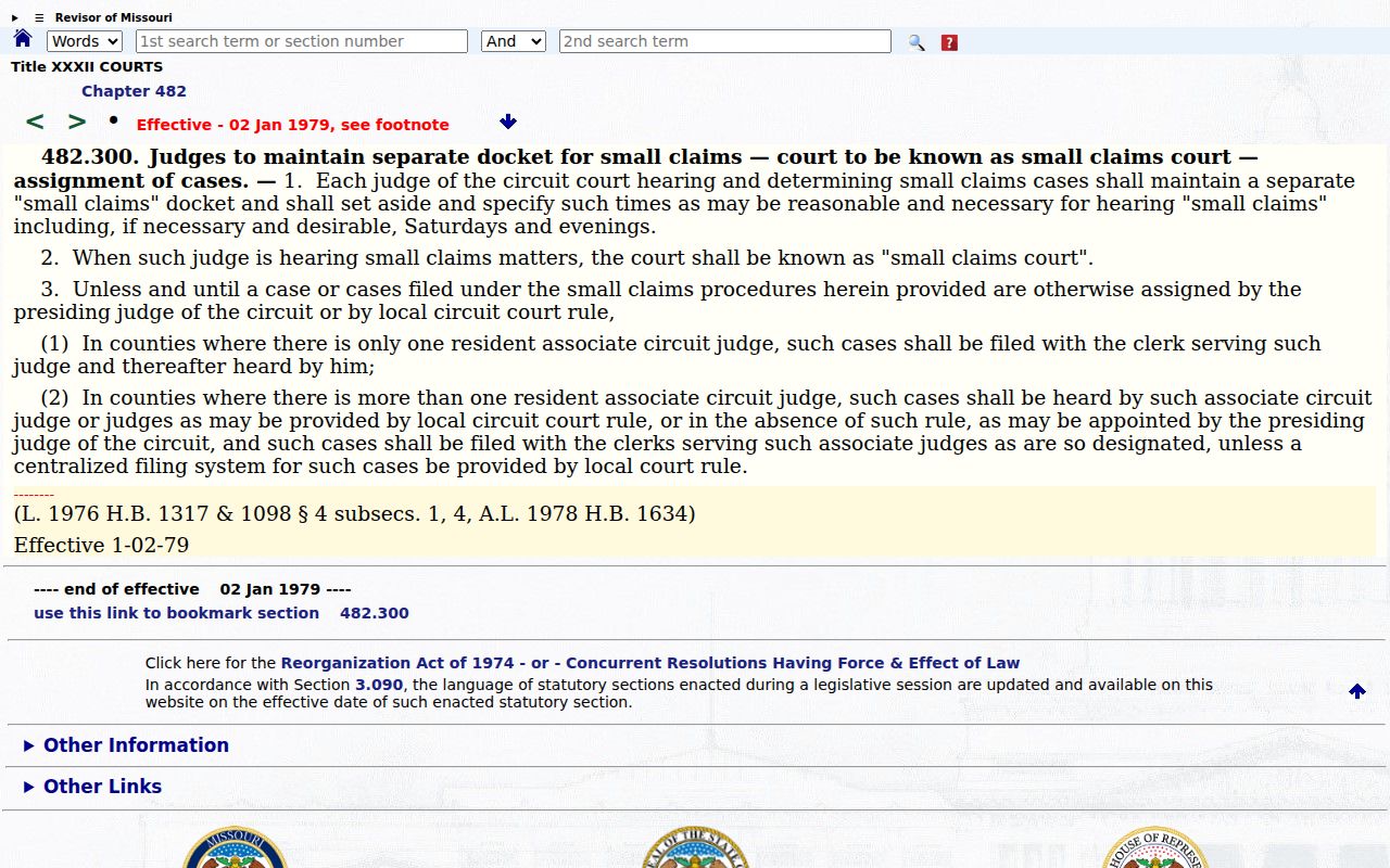 Cape Girardeau County civil docket separate small-claims docket statute page