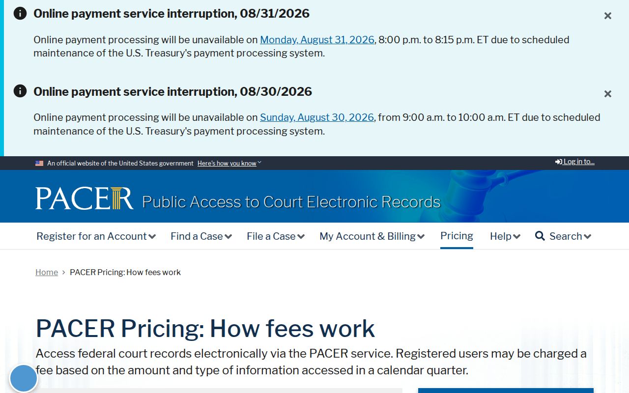 Cape Girardeau County court record search PACER pricing source