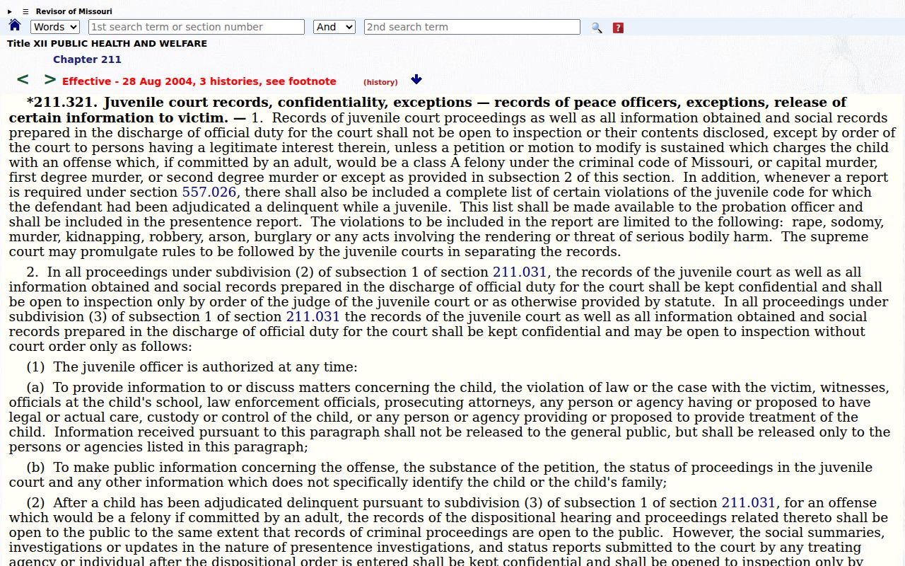 Cape Girardeau County criminal docket juvenile-record confidentiality statute page