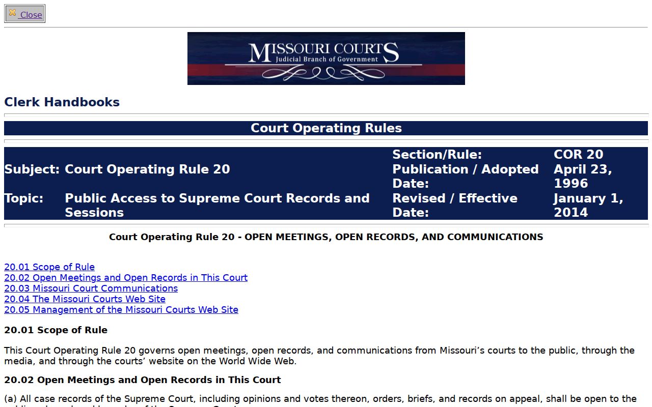 Jackson court docket image of Missouri Court Operating Rule 20