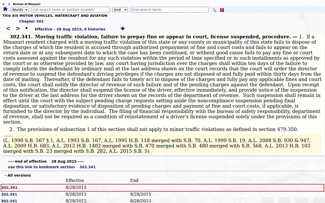Cape Girardeau County traffic tickets statutory court notice source