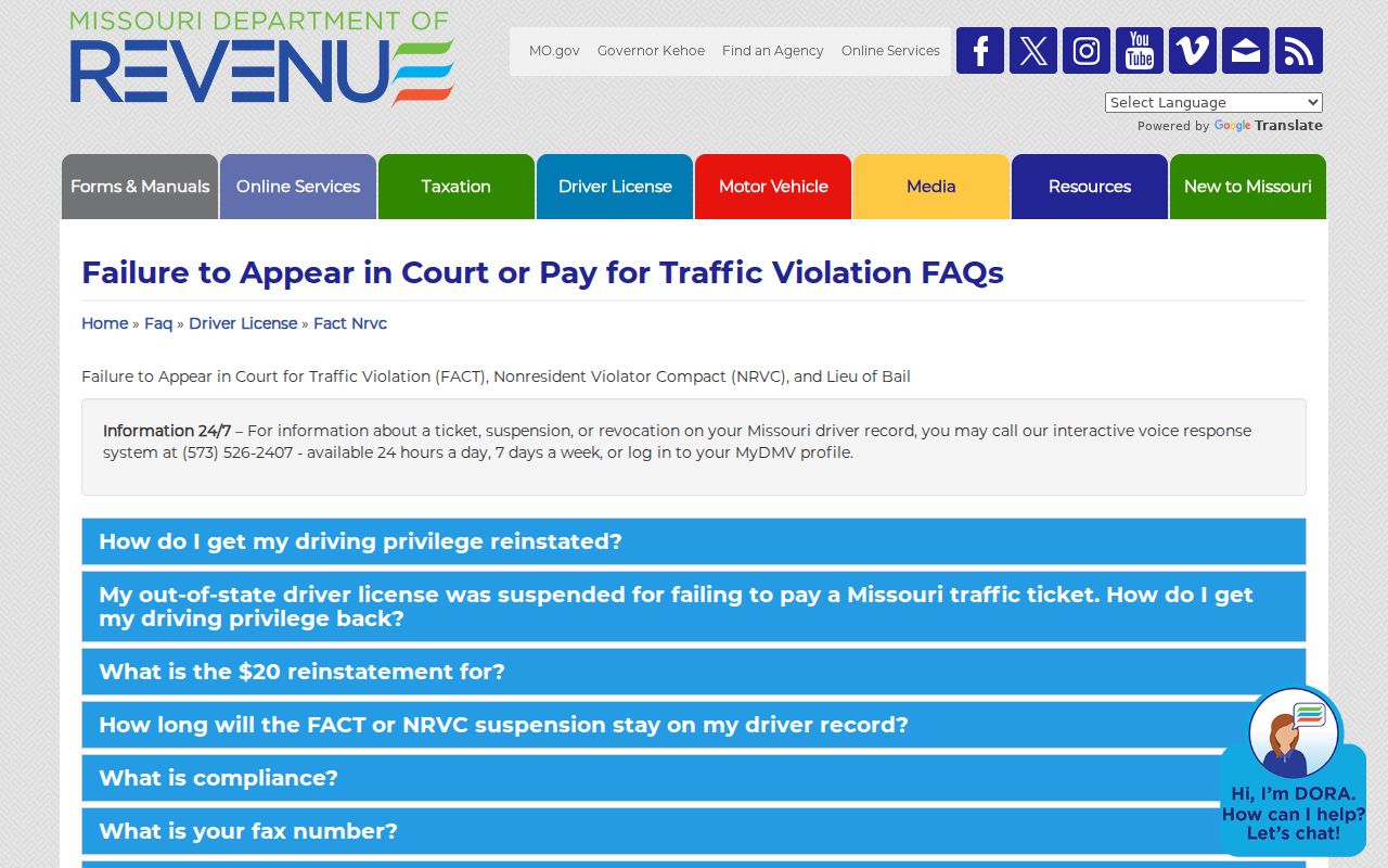 Cape Girardeau County traffic tickets Department of Revenue compliance source